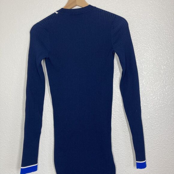 La Ligne New York Dress S Navy Blue Colorblock Ribbed Knit Bodycon Long Sleeve - Picture 13 of 16